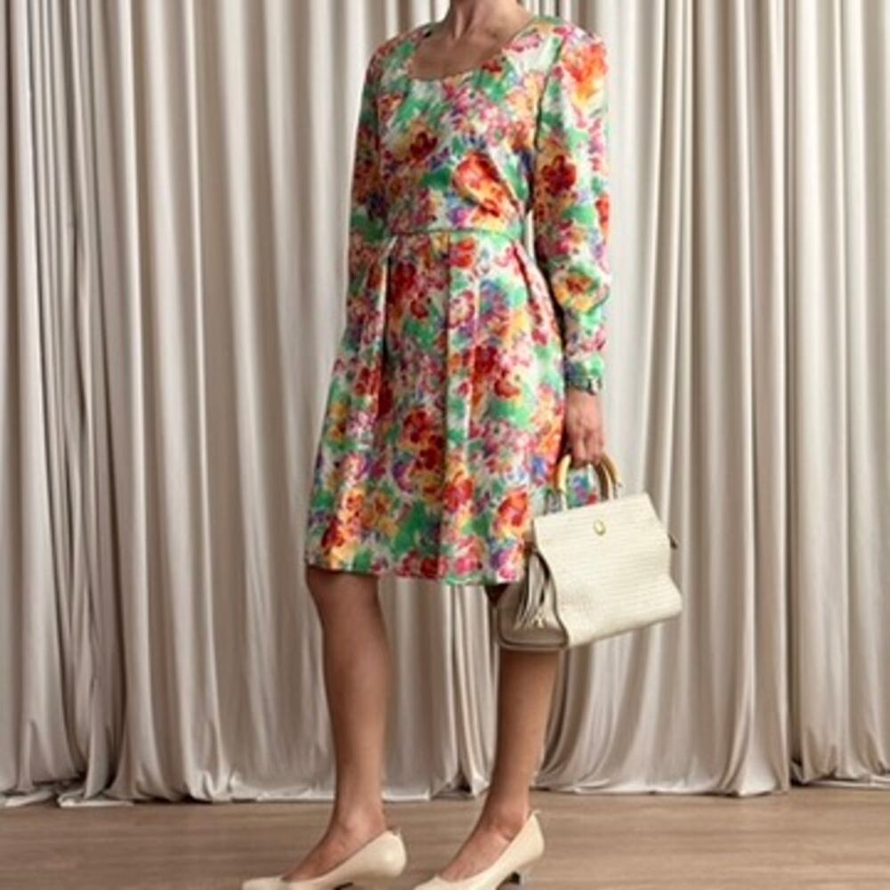 Chuck Jones Long Sleeve Floral Garden Party Dress - Size 12 - Picture 4 of 8